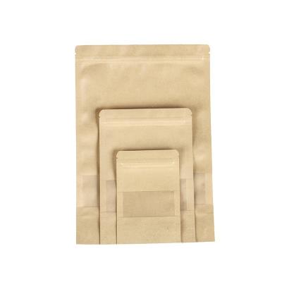 China Recyclable High Quality 20*30cm Zipper Top Kraft Paper Bag Brown For Food With Window for sale