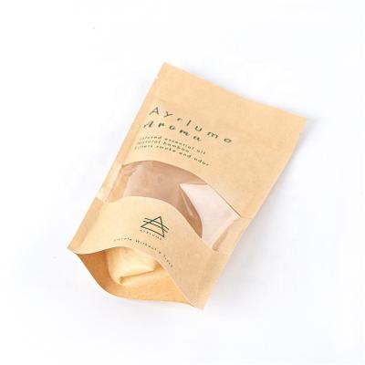 China Recyclable Stand Up Pouch Zipper Lock Brown Kraft Paper Bag Matte Window Zipper Bag For Tea Coffee for sale