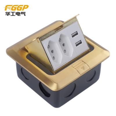 China Brass Golden Usb Pop Up Floor Outlet , Longlife CE Floor Electrical Sockets for sale