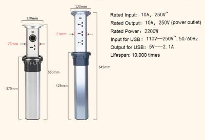 中国 モーターを備えられる3つの方法自動上昇によってはソケット力のテーブルのデスクトップのプラグのソケットが現れます 販売のため