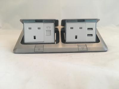 China Silver Electrical Ground Floor Power Socket Outlet Box 2 EU Power + 2 Network for sale