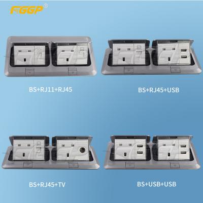 China OEM Aluminum Pop Up Duplex Floor Socket Box With Data Rj45 for sale