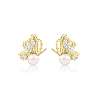 China FASHIONABLE S925 Sterling Silver Butterfly Creative Temperament Personality Pearl Zircon Female Earrings Wholesale for sale