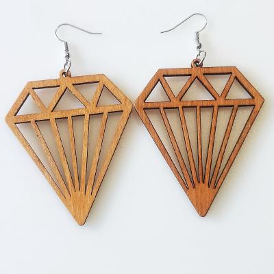 China FASHIONABLE African geometric rhombus pattern exaggerated wooden earrings drop style ladies jewelry customization for sale