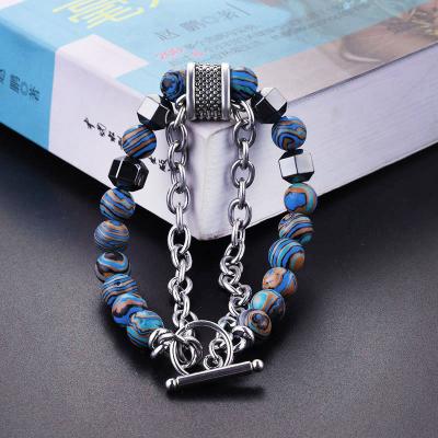 China European and American men's malachite bracelet metal hip beaded hop fashion bracelet casual/sports new for sale