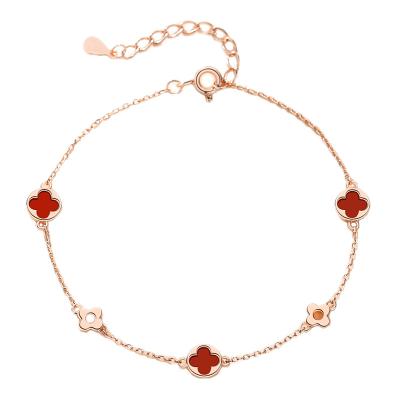 China FASHIONABLE Four Leaf Clover Bracelet Agate Summer Sterling Silver Simple And Cold Style Female Bracelet for sale