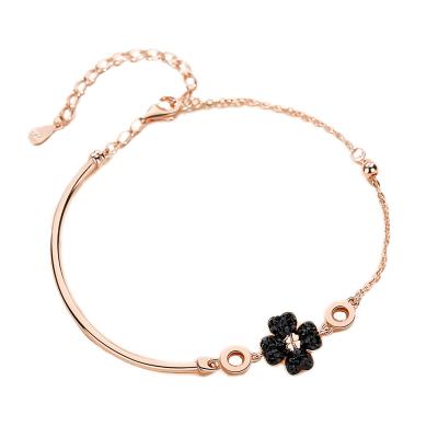 China Nature Lucky Four-Leaf Clover Bracelet Female S925 Sterling Silver Forest Small Fresh Rose Gold Bracelet for sale