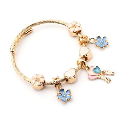 China New Product FASHIONABLE Customized Stainless Steel Adjustable Bangle Bracelet Five Leaf Flower Crystal Bangle for sale