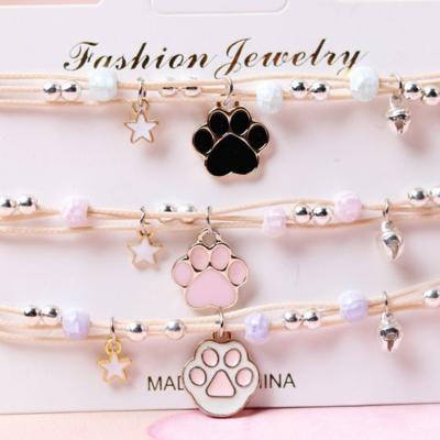 China Cartoon Bear Simple Bead Braided Bracelet Paw Rope Alloy Casual/Sporty Bracelet for sale