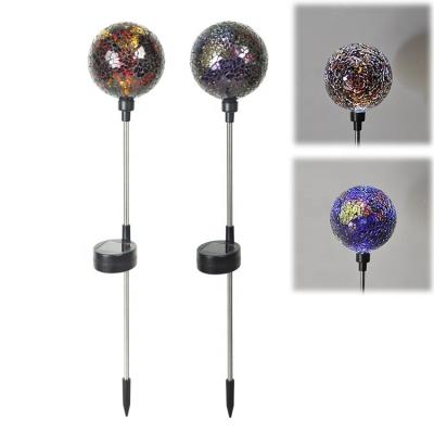 China Garden Stainless Steel Mosaic Glass Globe Solar Power LED Path Light Garden Stake Landscape Lamp for sale