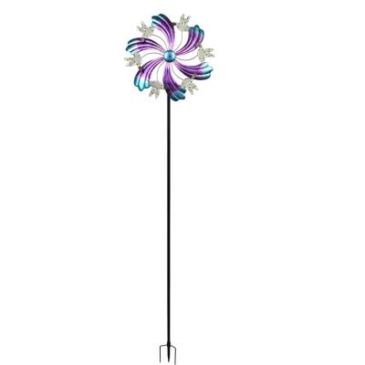 China Rustic Europe CA3075-2 Metal Wind Spinner Border Stake Flower Outdoor Lawn Garden Windmill for sale