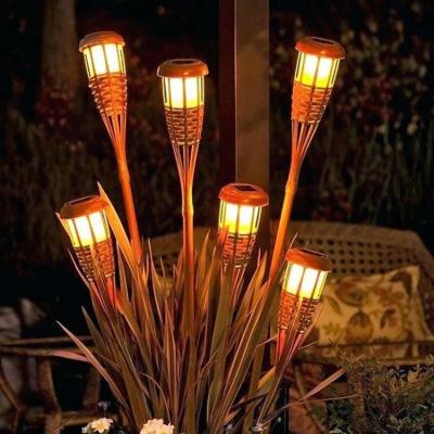 China Garden Solar Garden Stake Outdoor BambooTiki Torch Flame LED Light Stake Decoration for sale