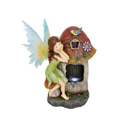 China CA78521 Resin Fairy Mushroom House Water Fountain Home And Garden Resin Decorative Outdoors for sale