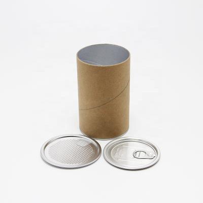 China Recyclable Paper Craft Airtight Round Tube Can Packaging For Food Wholesale With Aluminum Lid for sale