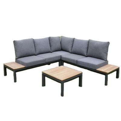 China Modern Outdoor Aluminum Garden Sofa Sets Sofa Set Modern Furniture Wood Coffee Table Patio Yard Leisure Sets for sale