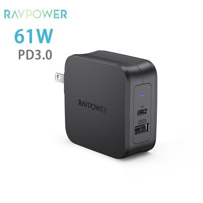 China RAVPower Phone Charger 61W Super C Series 2 Port Wall Charger Suitable for All Kinds of Mobile Phones for sale