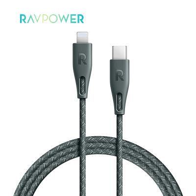 China RAVPower Green Speed ​​C to L Fast Charging Nylon Phone Charger Data Cable Fast Charging Cable Type 0.3m Mobile Phone Cable with MFI for sale