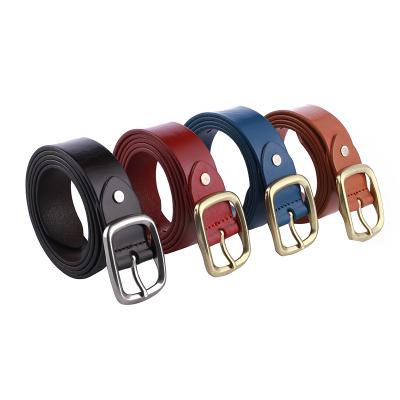 China Handcraft Fashion Gold Buckle Simple Design Color Lady Belt Genuine Leather Custom Woman Belt for sale