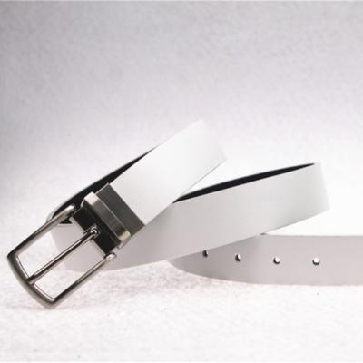 China Hot Selling Cowhide Pin Buckle Split Men's Reversible Leather Black White Genuine Leather Belt for sale