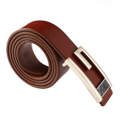 China Fashion Full Grain Leather Plate Buckle 100% Gold Metal Buckle Leather Belt For Business Man for sale