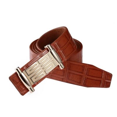 China Fashion men's 3.5cm full leather belt genuine crocodile top grain leather whip new design men's belt for sale