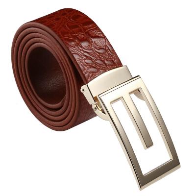 China Custom Made Alligator Crocodile Buckle Alloy Crocodile Buckle Alloy Top Quality Logo Leather Belt Genuine Cowhide For Men for sale