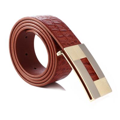 China Wholesale 2020 Genuine Leather Crocodile Belt Mens Belt Buckle Premium Color Action Fashion Flat Buckle Brown Color for sale