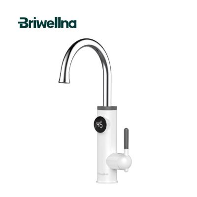 China Briwellna 220V 3200W Water Heater Tap LED Digital Display Kitchen Mixer Tap Lower Instant Heated Faucet Rotate Hot Geyser Faucet for sale