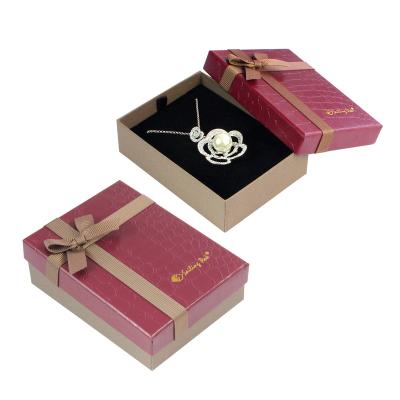 China Leather Wholesale Red Leather Custom Jewelry Paper Boxes Bracelets Ring Earring Jewelry Gift Box With Logo For Pendant And Earrings for sale