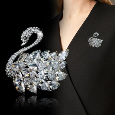 China Wholesale Statistical Institute Style Swan Brooch Light Fashion Brooch Sweater Accessories European and American Fashionable Japanese Luxury High-grade Crystal Pin for sale