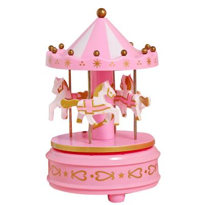 China Wooden Luminous Gift Children's Birthday Decoration Musical Box Toy Shop Student Craft Gift f Carousel Music Box for sale