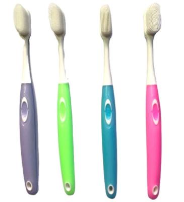 China OEM Disposable Laser Logo Free Round Handle Nano Silicone Stiffen Toothbrush Pack In Blister With Customized Logo for sale