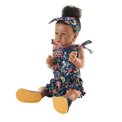 China Soft Toy Fashion 23 Inch 58cm African American Black Girl Doll Vinyl Reborn Baby Girl doll Muecas Reborn for Kids for sale