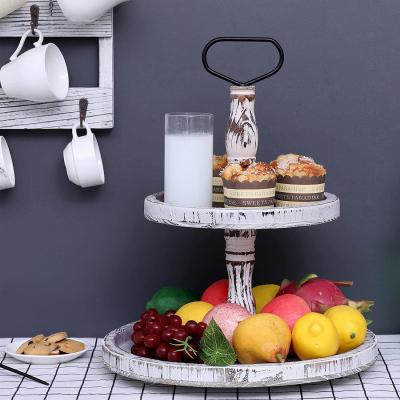 China 2 Tier Stand Decorative Serving Cakes Tray Sustainable Tiered Trays with Handle Around Rustic Rack for Kitchen for sale