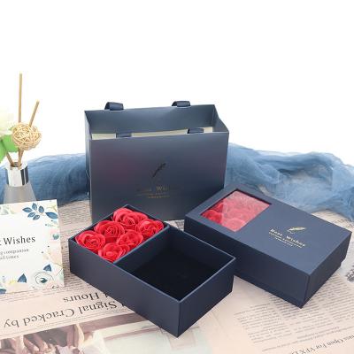 China Blue Jewelry Packaging Paper Box With 6 Flower Ring Necklace Packaging Box Gift Box for sale