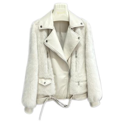 China High Quality Women's Reversible REAL SHEEPSKIN Motorcycle Youth Fashion Youth Mink Fur Short Whole Jacket for sale