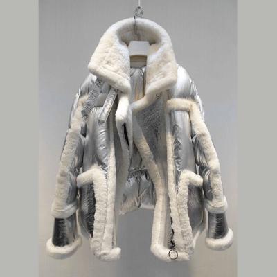 China Super chic fur cool silver INS fire sheepskin raincoat down jacket motorcycle women's fur coat for sale