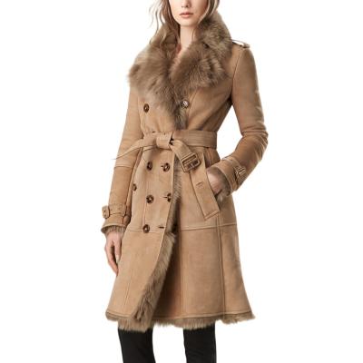 China Anti-Wrinkle Women's Long Tuscan Fur Coat Real Lamb Fur And Fashion Sheepskin Leather Coat for sale