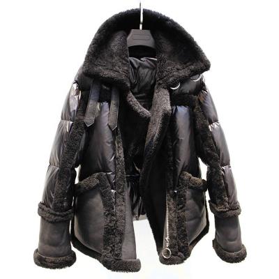 China New winter design lambswool coat warm style anti-shrink down real sheepskin luxury warm genuine leather fur coat for sale