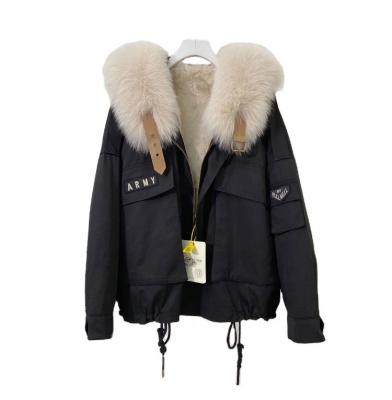 China Plus Size Women's Autumn Winter Clothes Real Fox Fur Rabbit Striping Parka For Women for sale