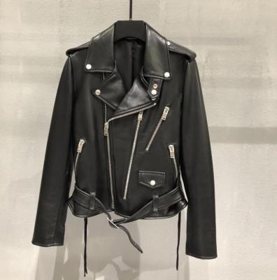 China Sustainable Spring Autumn Womens Short Real Leather With Tassels Zipper Closure Motorcycle Bike Leather Coats for sale