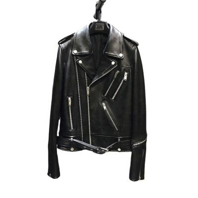 China 2021 OEM Breathable Women Leather Coat Spring New Fashion Slim Zipper Motorcycle Long Sleeve Winter Jacket Genuine Leather Coat for sale