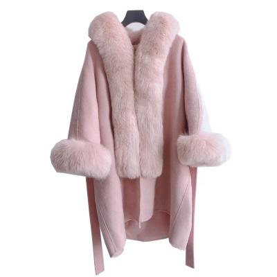 China 2021 Fashion Customs Fox Fur Collar Casual High Quality Wholesale Casual Warm Hooded Long Coat Cashmere Coat Breathable For Women for sale