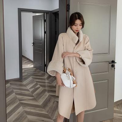 China New Casual Women's Winter Mink Collar Medium Fur Coat Cashmere Breathable High Quality Double-Sided Wool Long Coat for sale