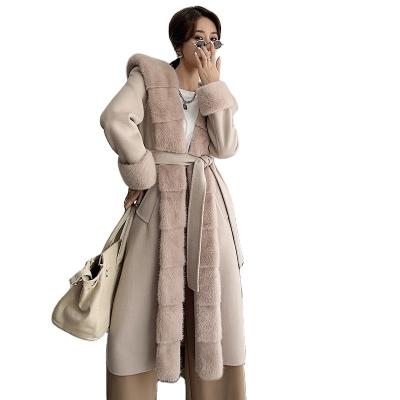 China Other 2021 new wool tweed mink fur full long mink coat high-end hooded double-sided cashmere coat for sale