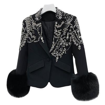 China 2021 fashion autumn and winter high-grade crystal decoration fox anti-shrink leather real slap women's suit coat for sale