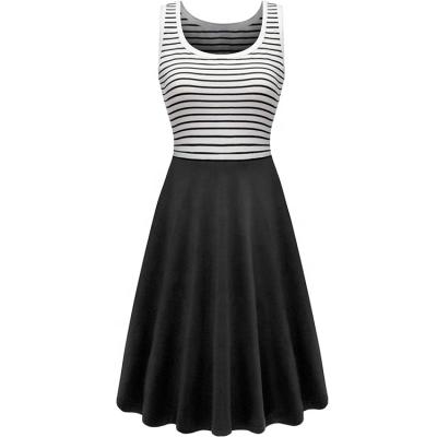 China Breathable Women's Summer Beach Striped Splice Sleeveless Casual Outfits for sale