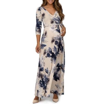 China Breathable Full Body Maternity Floral V-Neck Dress Women Maternity Dresses for sale