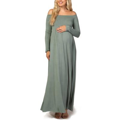 China Elegant Full Sleeve Casual Maternity Floor Length Dress Anti-Allergy Women Maternity Dresses for sale