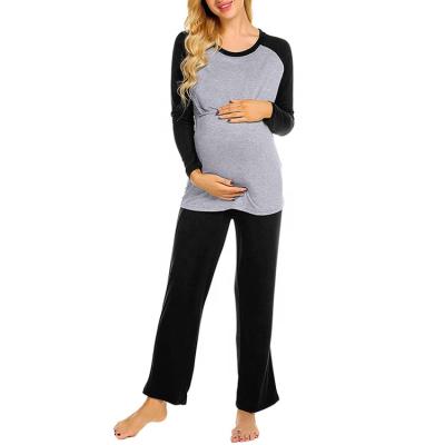 China Women's Breathable Maternity Pregnancy Opposite Color Sleepwear Set Nursing Nursing Pajamas for sale